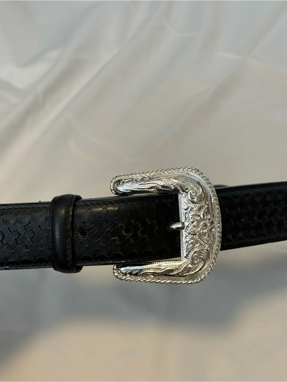 Vintage 3-D Belt Co Genuine Leather Western Concho Belt Black Ivory Size 38